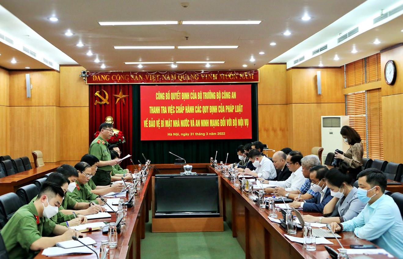 Công bố quyết định thanh tra về bảo vệ bí mật nhà nước, an ninh mạng tại Bộ Nội vụ