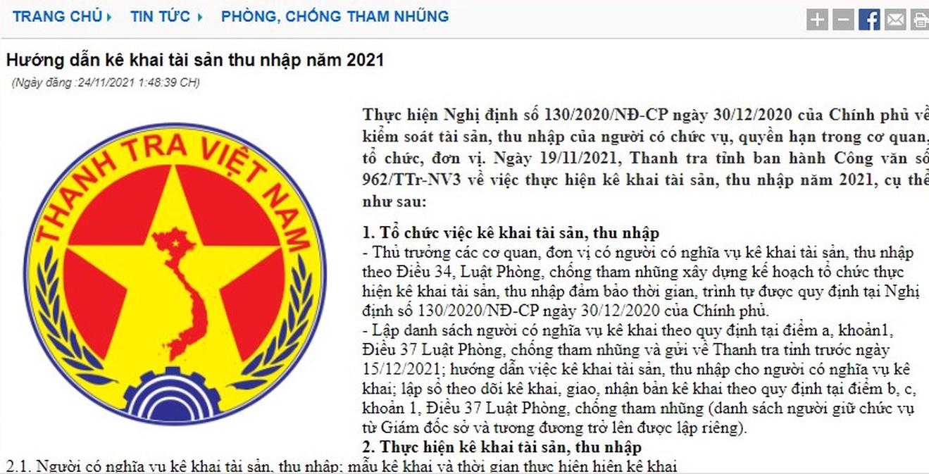 Công khai 1.321 bản kê khai tài sản, thu nhập năm 2021