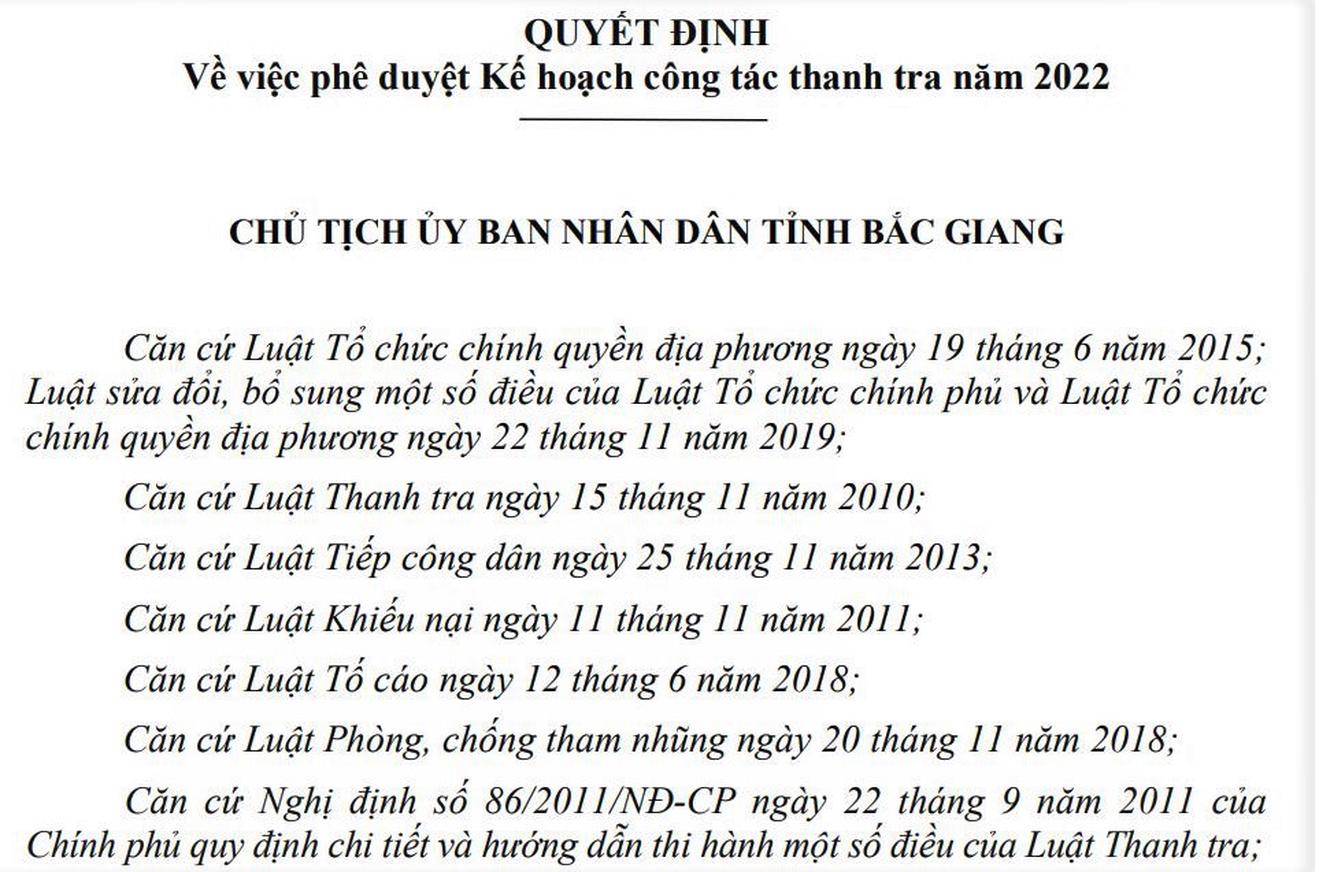 Chủ tịch UBND tỉnh Bắc Giang phê duyệt kế hoạch thanh tra 2023 đúng ngày 25/11