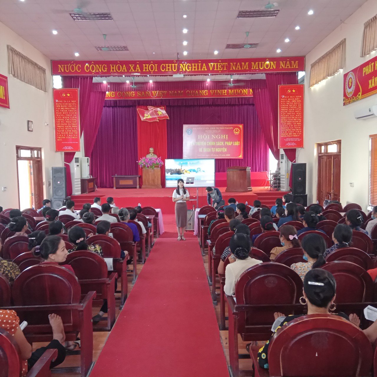 Hội nghị tuyên truyền BHXH tự nguyện tại TT Tam Sơn và xã Đồng Thịnh huyện Sông Lô tỉnh Vĩnh Phúc. Ảnh: vinhphuc.baohiemxahoi.gov.vn