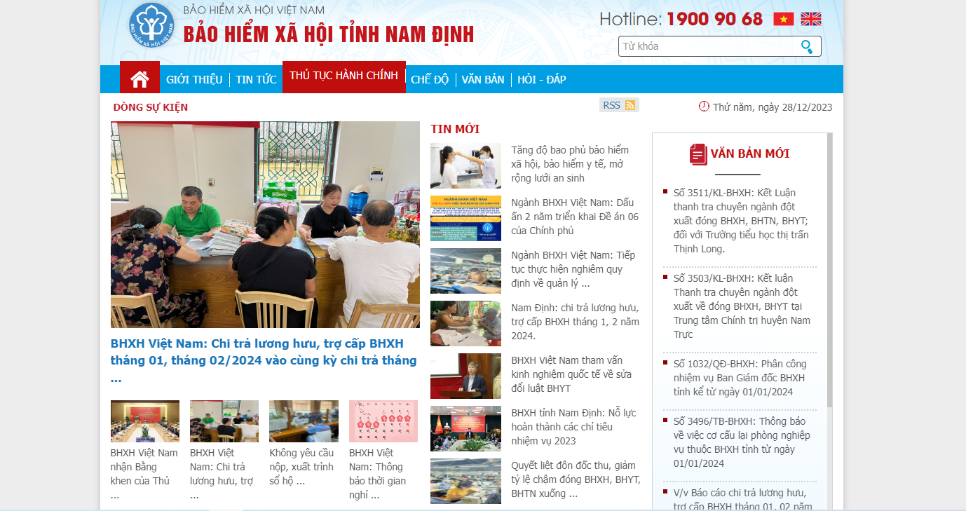 Trang web BHXH tỉnh Nam Định