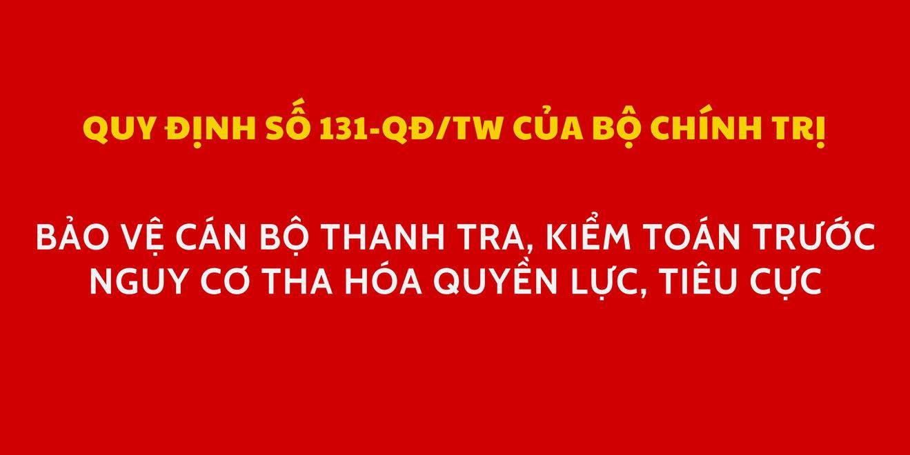 BÀI 1: QUY ĐỊNH SỐ 131-QĐ/TW CỦA BỘ CHÍNH TRỊ BẢO VỆ CÁN BỘ THANH TRA, KIỂM TOÁN TRƯỚC NGUY CƠ THA HÓA QUYỀN LỰC, TIÊU CỰC