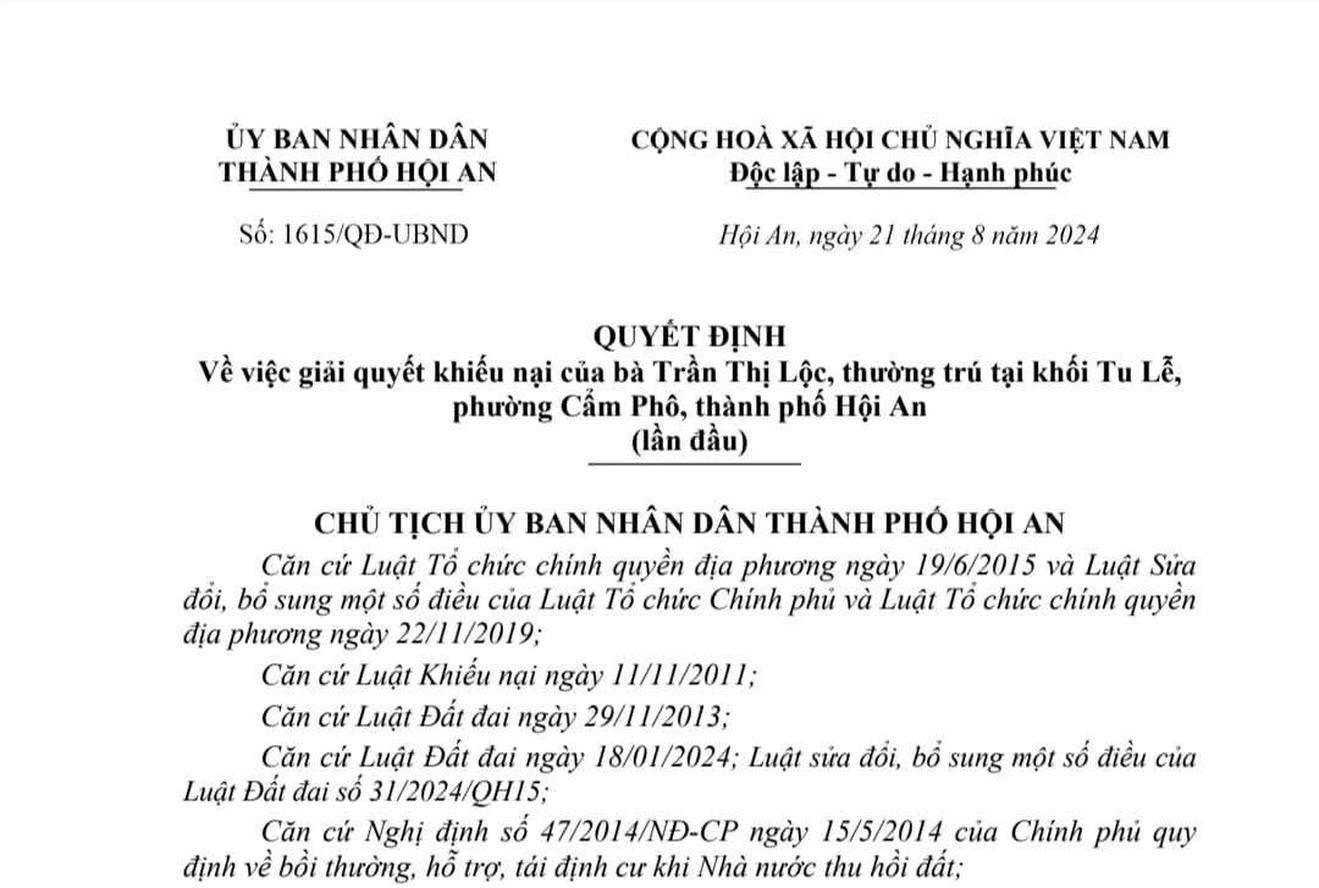 Không chấp nhận nội dung khiếu nại của bà Trần Thị Lộc