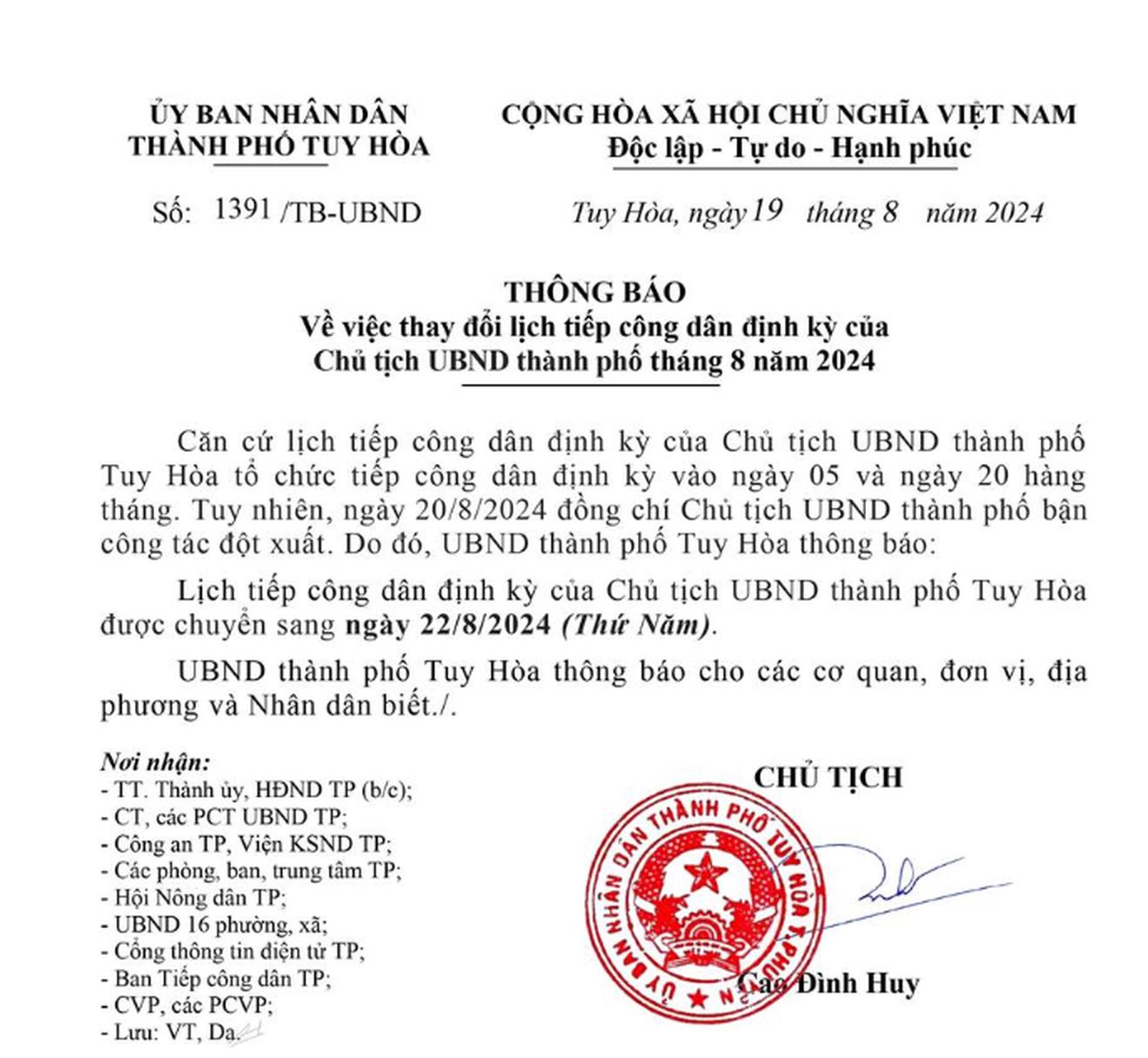Thanh tra trách nhiệm Chủ tịch UBND thành phố Tuy Hòa