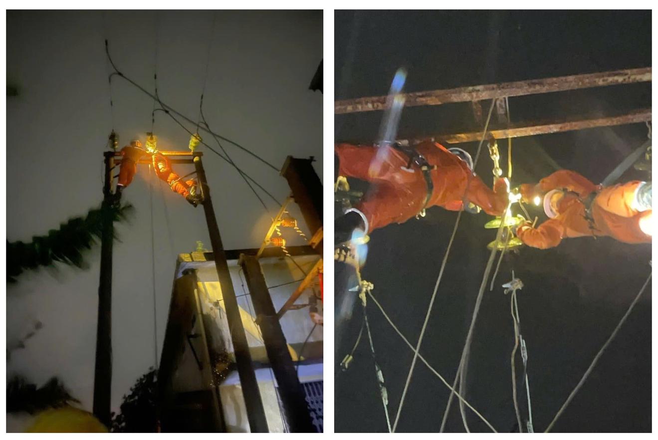 Chùm ảnh công nhân Điện lực miền Bắc trắng đêm khắc phục sự cố điện do bão Yagi