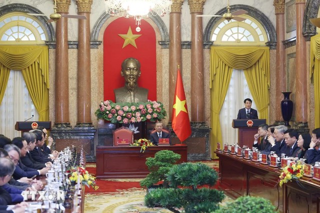 Chủ tịch nước Lương Cường phát biểu tại Lễ bàn giao. Ảnh: TTXVN