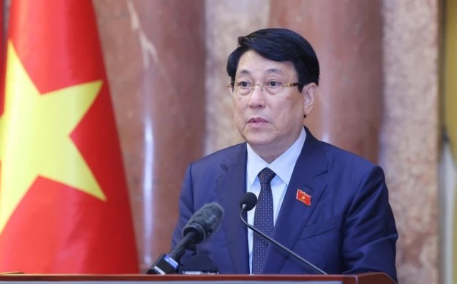 Chủ tịch nước Lương Cường phát biểu tại Lễ bàn giao. Ảnh: TTXVN