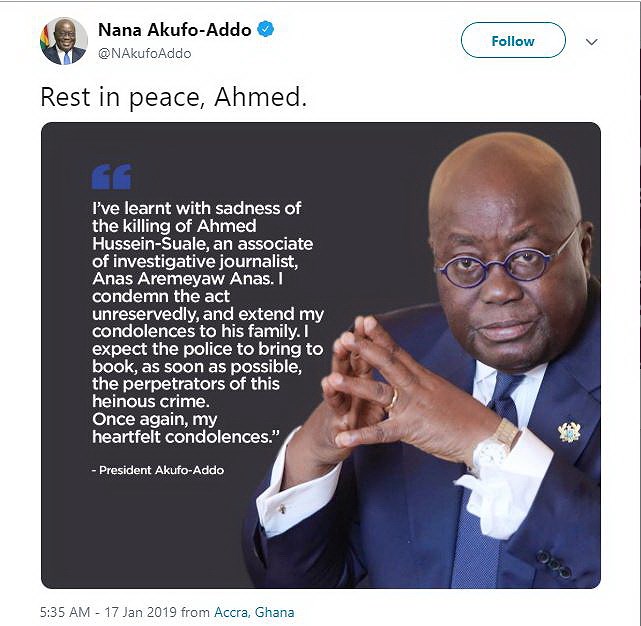 Tổng thống Ghana - Nana Akufo-Addo chia sẻ trên Twister