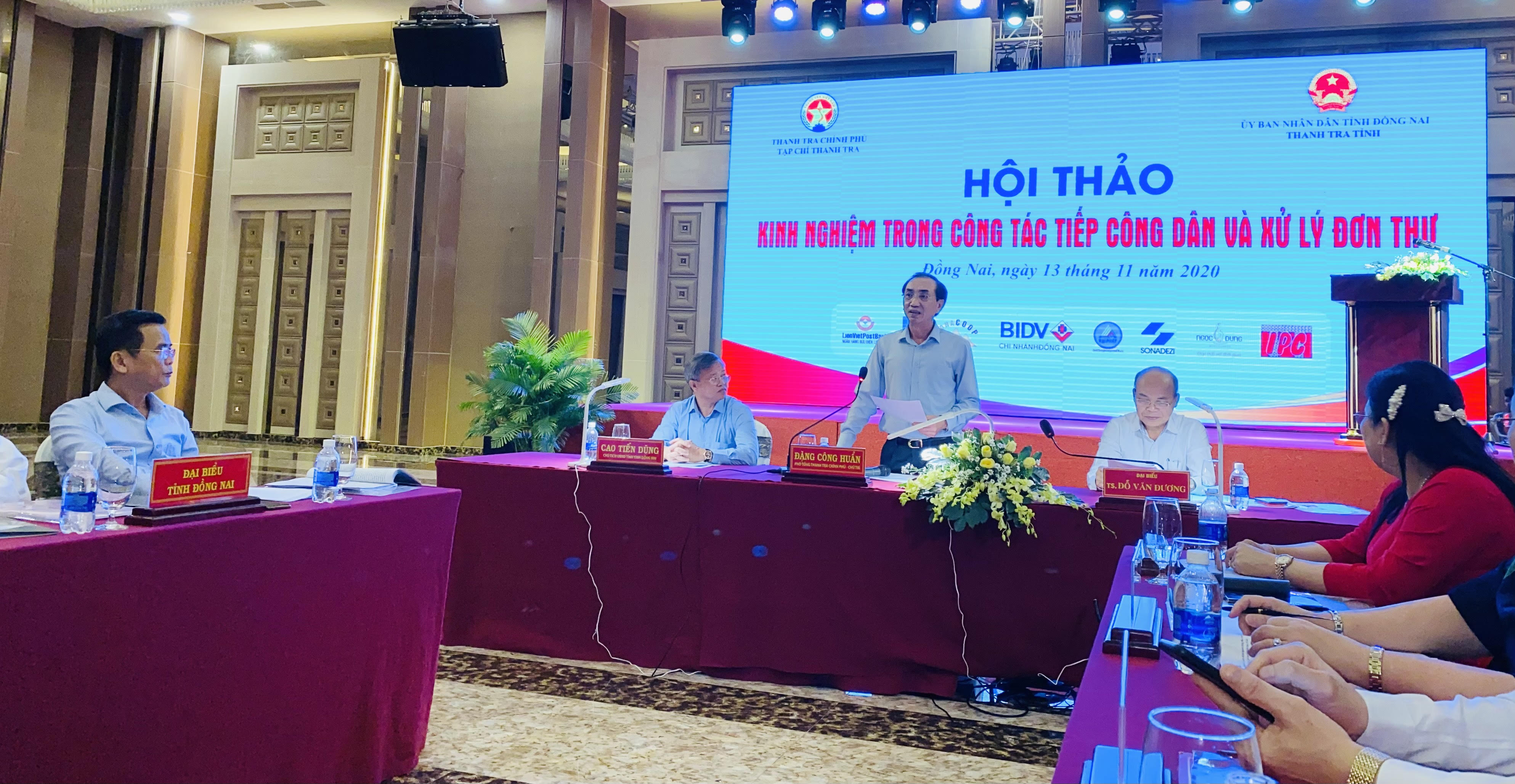 Phó Tổng Thanh tra Chính phủ Đặng Công Huẩn phát biểu chỉ đạo công tác tiếp dân tại Hội thảo do Tạp chí Thanh tra tổ chức tại Đồng Nai. Ảnh ĐX.