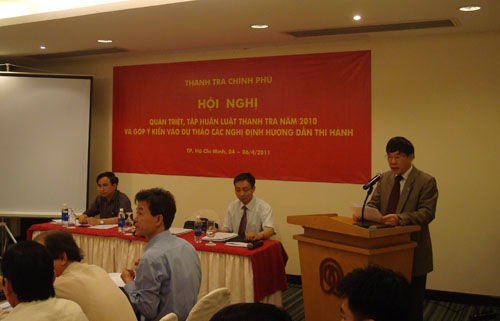 Phó Tổng Thanh tra Trần Đức Lượng phát biểu khai mạc Hội nghị. Sau phát biểu khai mạc của Phó Tổng Thanh tra Trần Đức Lượng, Hội nghị đã nghe ông  Đỗ Gia Thư - Vụ trưởng Vụ Pháp chế trình bày về sự cần thiết phải sửa đổi Luật Thanh tra năm 2004, quan điểm, nguyên tắc xây dựng và nội dung cơ bản của Luật Thanh tra (sửa đổi) năm 2010.