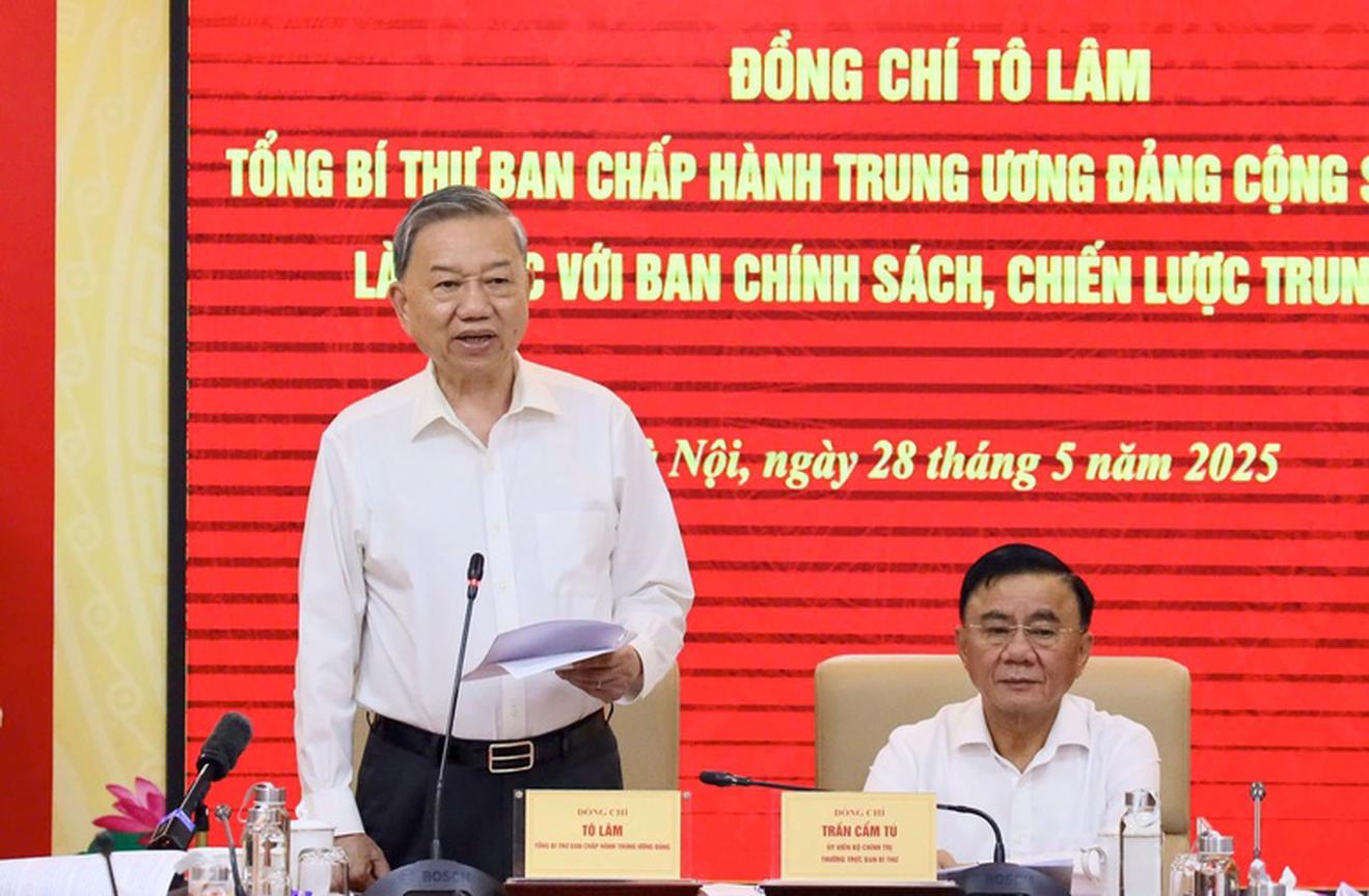 Tổng Bí thư Tô Lâm làm việc với Ban Chính sách, chiến lược Trung ương về cơ chế, chính sách quản lý hiệu quả thị trường vàng